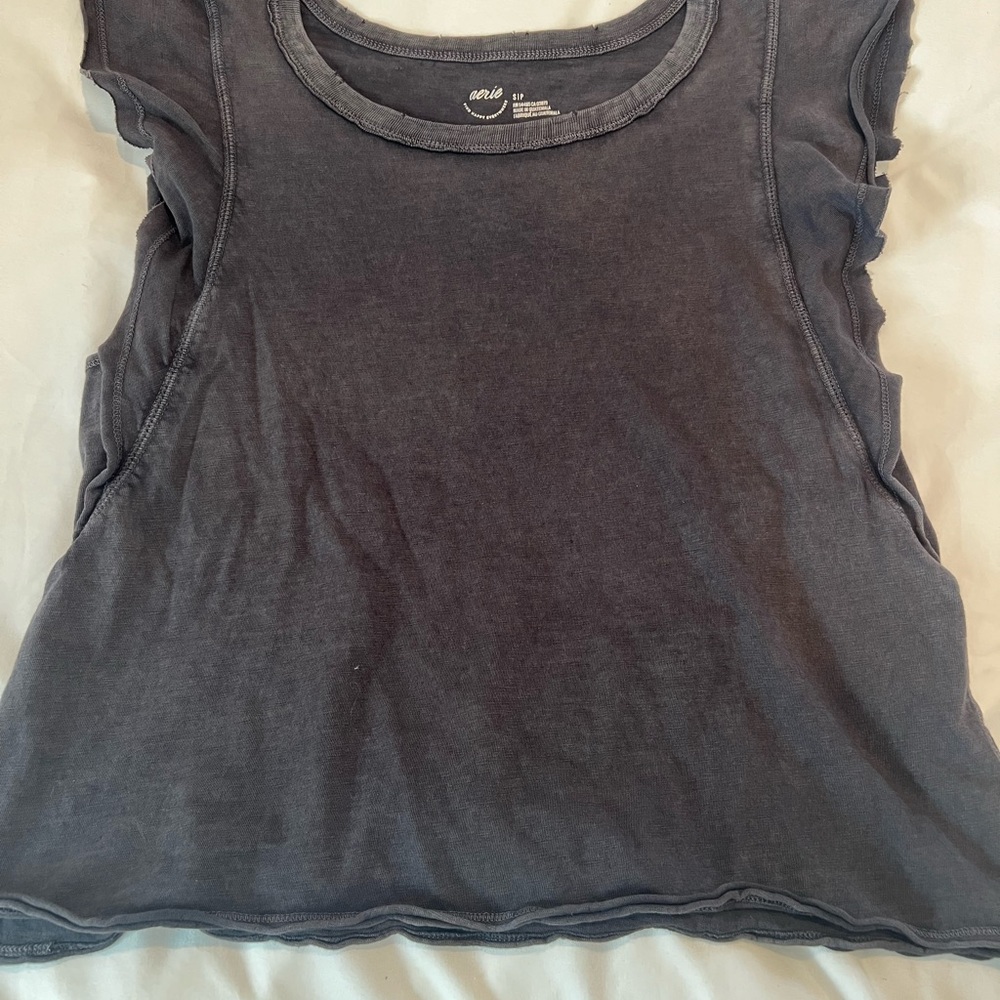 aerie Washed Charcoal Scoop Neck Tank Top